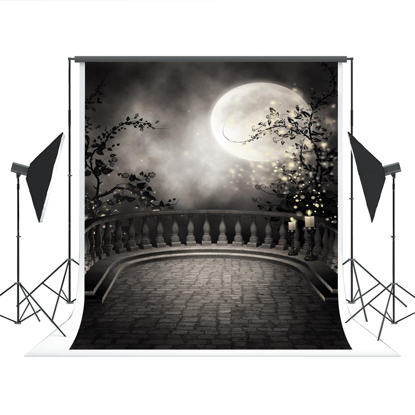 Magic Shiny Bright Moon Black Plant Halloween Backdrop