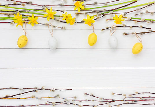 White Wood Wall Branches Eggs Easter Backdrops
