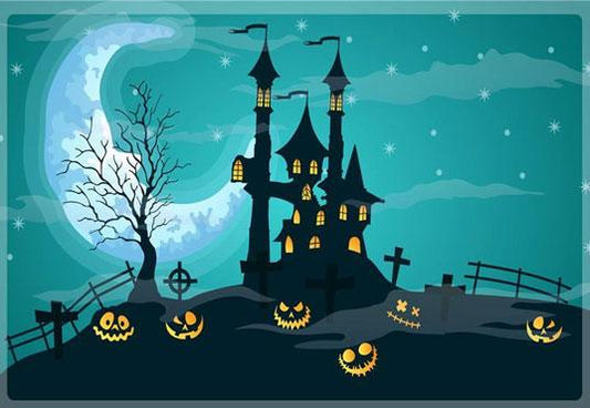 Black Castle Moon Halloween Photo Studio Backdrop