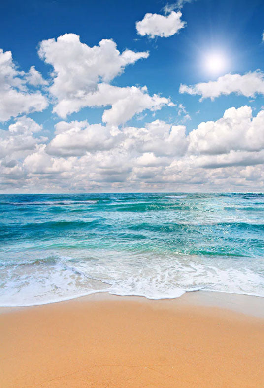 Sea Beach Digital Photo Backdrop Ocean Background Sky Clouds Backdrop for Photography S-576