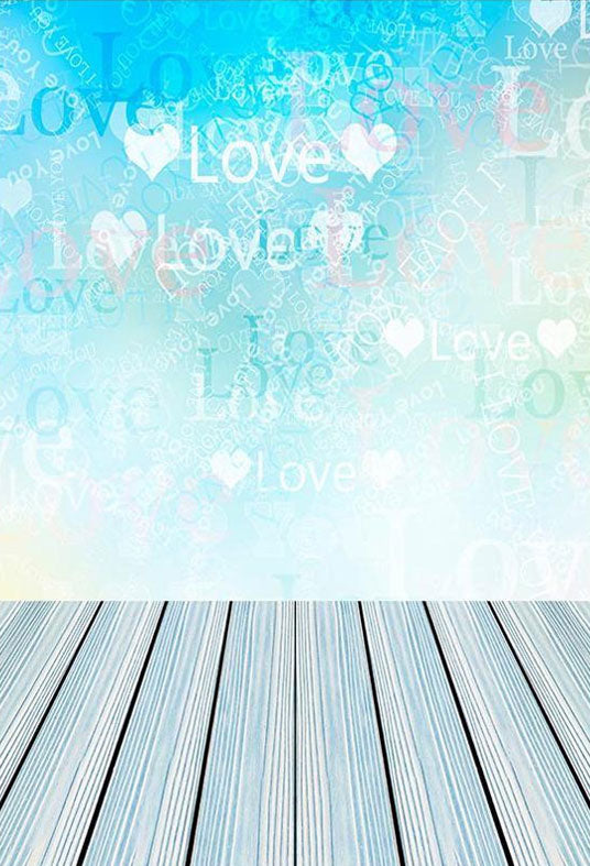 Blue LOVE Wall With Wood Floor Backdrop For Valentine's Day Photography