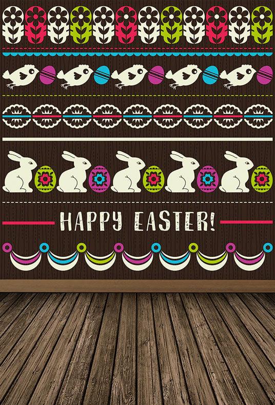 Brown Wall Rabbit Happy Easter Wood Floor Backdrop for Studio