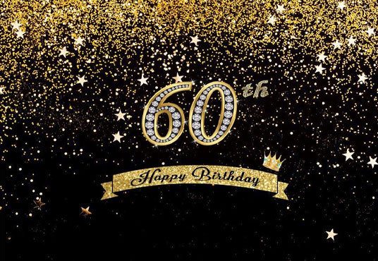 Happy Birthday 60th Gold Shiny Stars Table Banner Backdrops