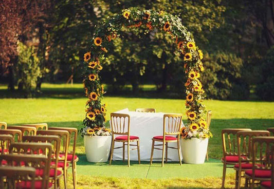 Spring Green Grass and Yellow Sunflower Arch Backdrop for Wedding Ceremony Photography