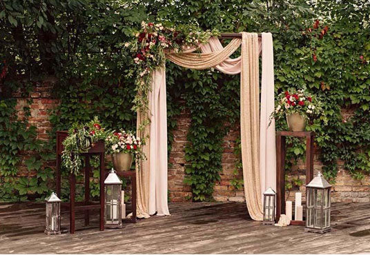 Wedding White Lace Curtain Green Leaves Backdrop for Wedding Ceremony Photography