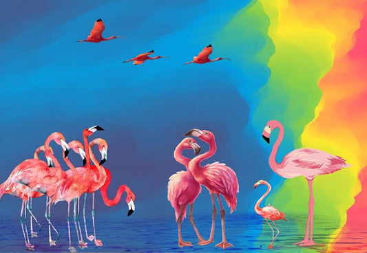 Rainbow Flamingo Birthday Photo Backdrop