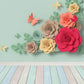 Mint Wall 3D Colorful Flowers Wood Floor Backdrop for Photography Prop