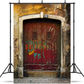 Old Red Wooden Door On Weathered Wall Backdrop for Photography SBH0190