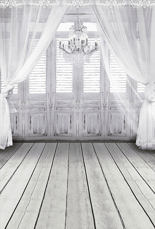 Wood Floor White Window With Curtain Backdrop Background for Photography SBH0149