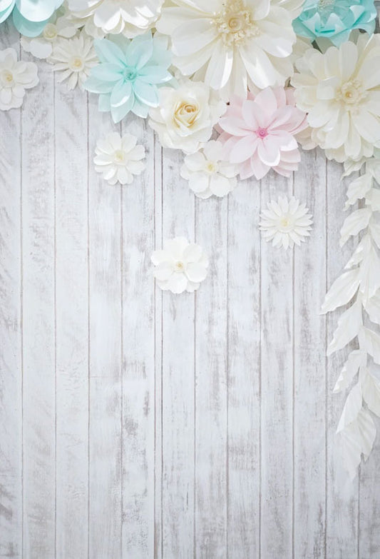 White Wood Flowers Photography Backdrops for Baby Show