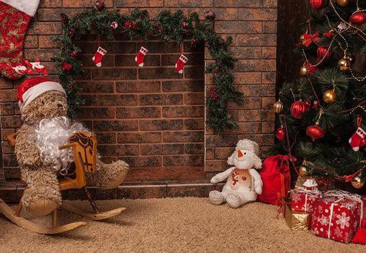 Brick Wall Fireplace Christmas Photo Studio Backdrop