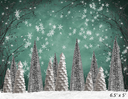 Sliver Christmas Tree With White Snow Backdrop for Photography SBH0281