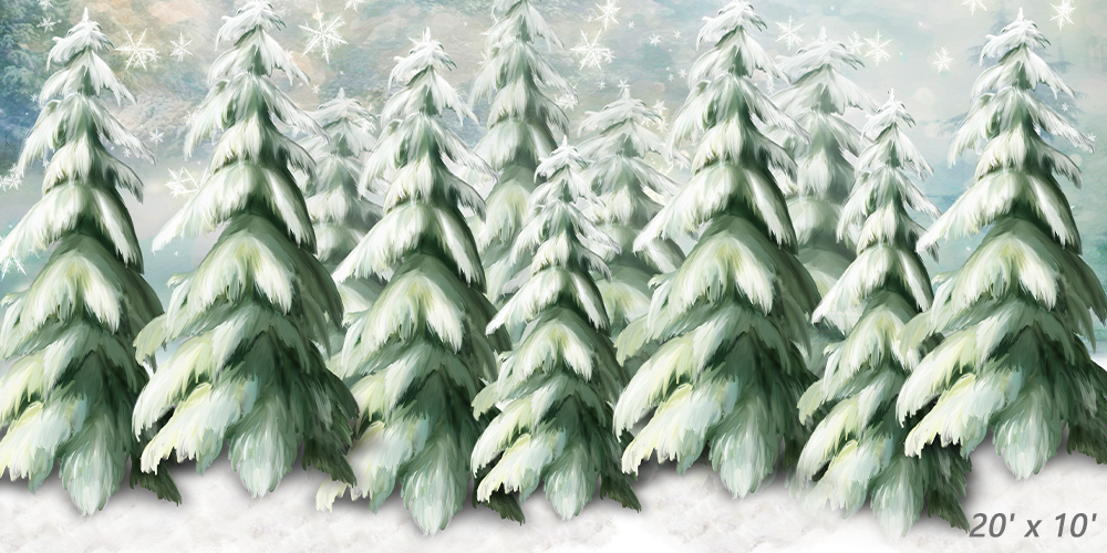 Green Pine Trees With Lights Christmas Background for Studio photography SBH0272