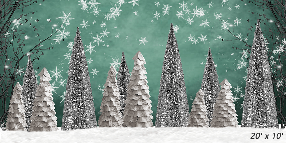 Sliver Christmas Tree With White Snow Backdrop for Photography SBH0281