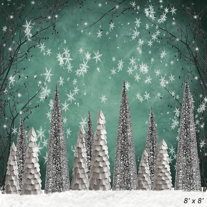 Sliver Christmas Tree With White Snow Backdrop for Photography SBH0281