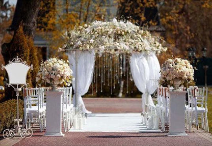 Romantic White Lace Curtain With Flowers Backdrop for Wedding Ceremony Photography