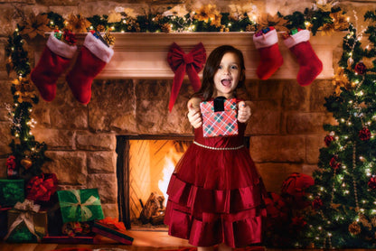 Socks Bow Brick Fireplace Christmas Photo Booth Backdrops