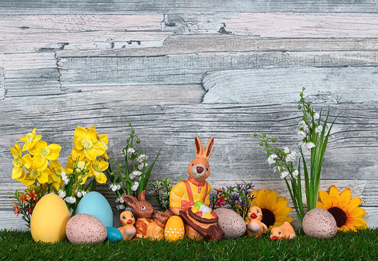 Spring Happy Easter Green Grass Wood Wall Backdrops for Picture