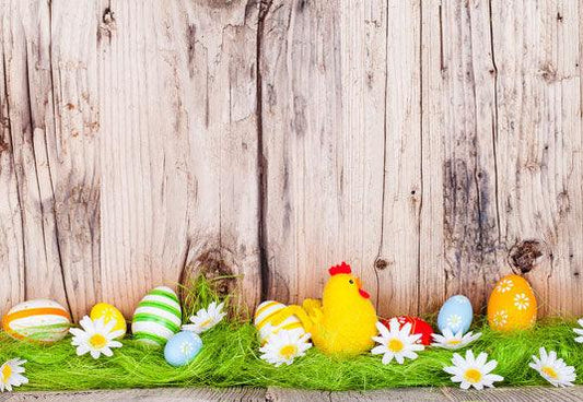 Wooden Wall Grass Happy Easter Backdrop for Photo