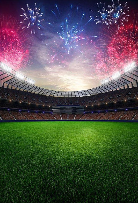 Stadium with Fireworks Backdrop Football Field Sports Photography Background
