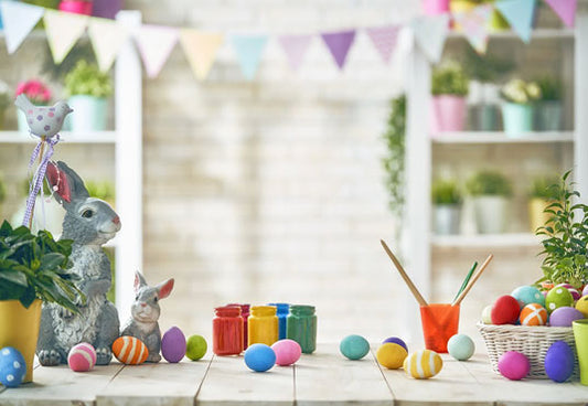 Spring Easter Wood Floor Colorful Eggs Photography Backdrops