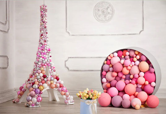 Pink Balloon Paris Birthday Baby Show Photography Backdrops