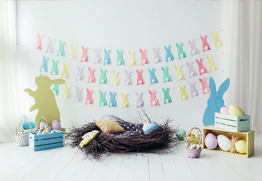 Paper Rabbit White Wood Floor Easter Backdrops for Photos