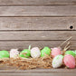 Dark Grey Wood Easter Straw Colorful Eggs Backdrop for Party