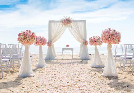 Muslin Curtain With Pink Flowers Backdrop for Wedding Ceremony Photography