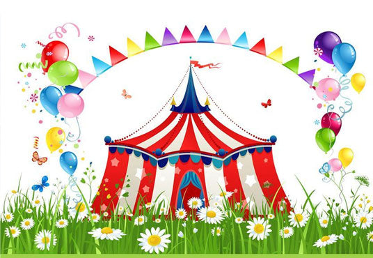 Spring Circus Carnival Balloon Birthday Backdrop