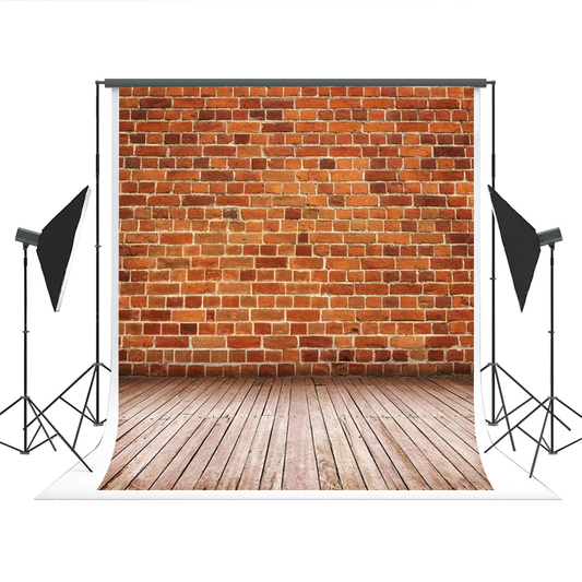 Red Brick Wall With Wood Floor Background For Photography Backdrop