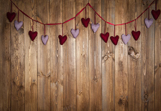 Brown Wood Wall Hearts Valentine Photography Backdrops