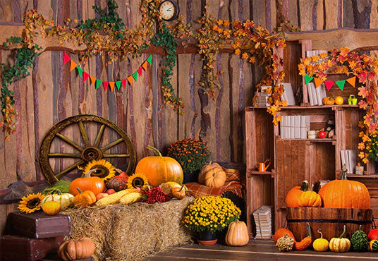 Pumpkin decoration Wood Wall Photography Backdrop for Thanksgiving
