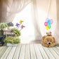 Wood White Wall With Party Flags And Flowers Baby Backdrop