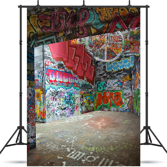 Products Bright Colorful Graffiti Grey Painted Wall Backdrop SBH0179