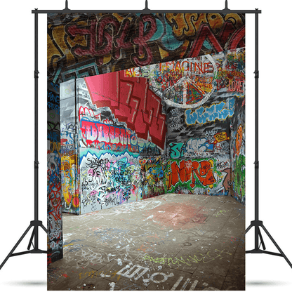 Products Bright Colorful Graffiti Grey Painted Wall Backdrop SBH0179