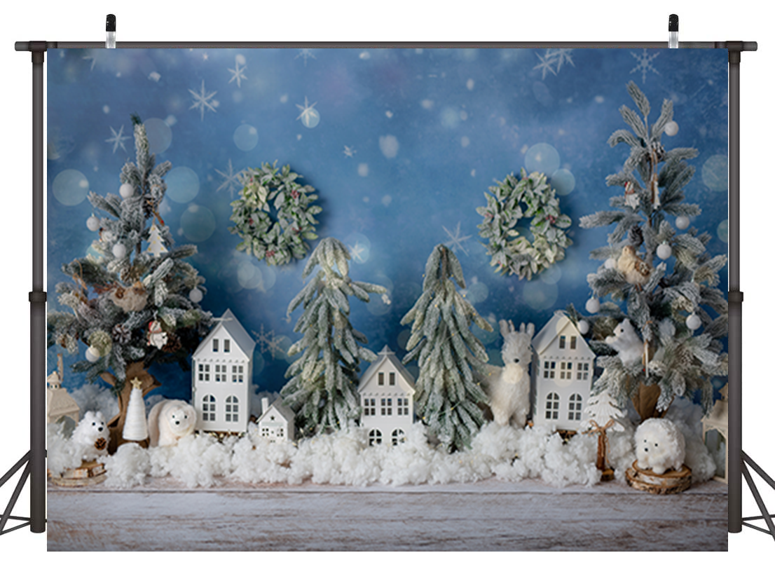 Christmas Trees And Woodland Animals Backdrop for Photography SBH0265
