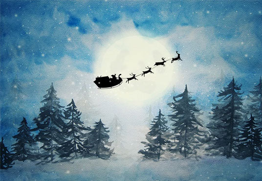 Winter Snow Santa Claus Bright Moon Pine Photography Backdrops