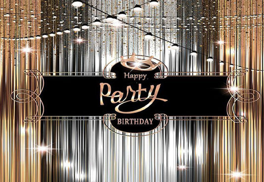 Gold Sliver Shiny Happy Birthday Photo Backdrop for Party