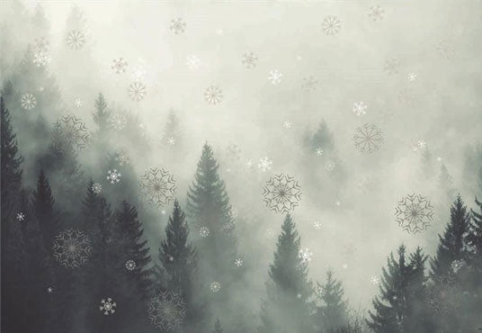 Winter Snow Fog Pine Forest Snowflake Photography Prop Backdrop