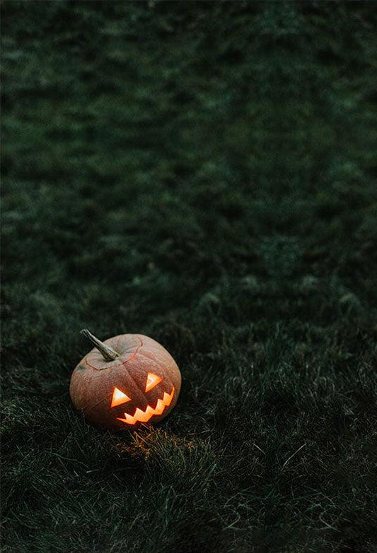 Photography Pumpkin Green Grass Halloween Photo Backdrops