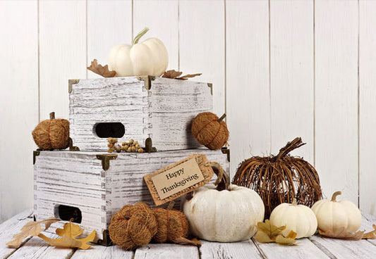 White Wooden Happy Thanksgiving Day Photo Backdrops for Studio