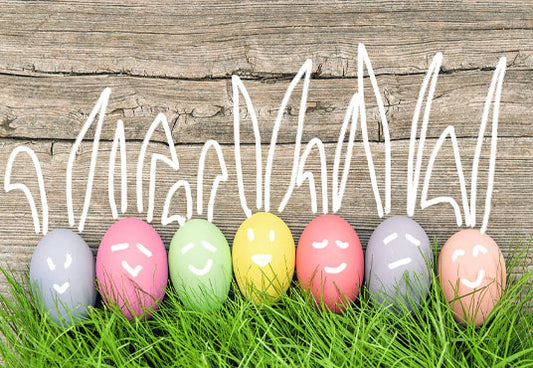 Easter Grey Wood Wall Colorful Eggs Grass Backdrops for Pictures