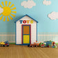 Toys White Clouds and Sun Blue Background Wall Wood Floor Backdrop For Photography