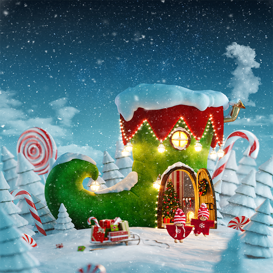 Amazing Fairy House Decorated Christmas Photography Backdrop SBH0247