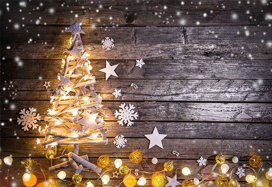Star Wood Wall Photography Backdrop Christmas Tree Background
