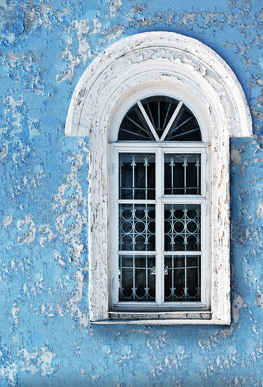 Blue Weathered Wall White Window Church Backdrop for Photography SBH0178
