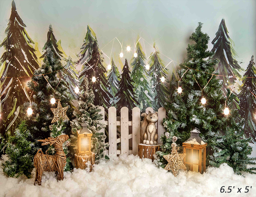 Cute Fox Fluffy Snow Christmas Backdrop for Photoshootings SBH0266
