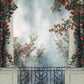 Stone Door With Red Flowers Backdrop Wonderland Photography Background