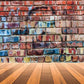 Colorful Graffiti Brick Wall With Wood Floor Backdrop For Photography